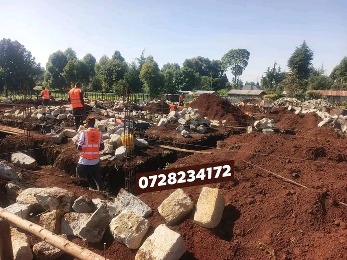 Foundation excavation and rebar layout at the start of a build